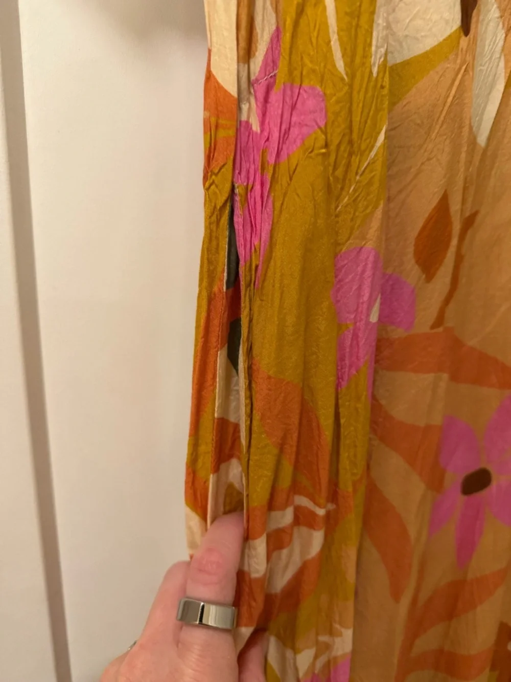 Velvet by Graham & Spencer Mustard Floral Midi Dress with Pink & Green Accents - Picture 5 of 5
